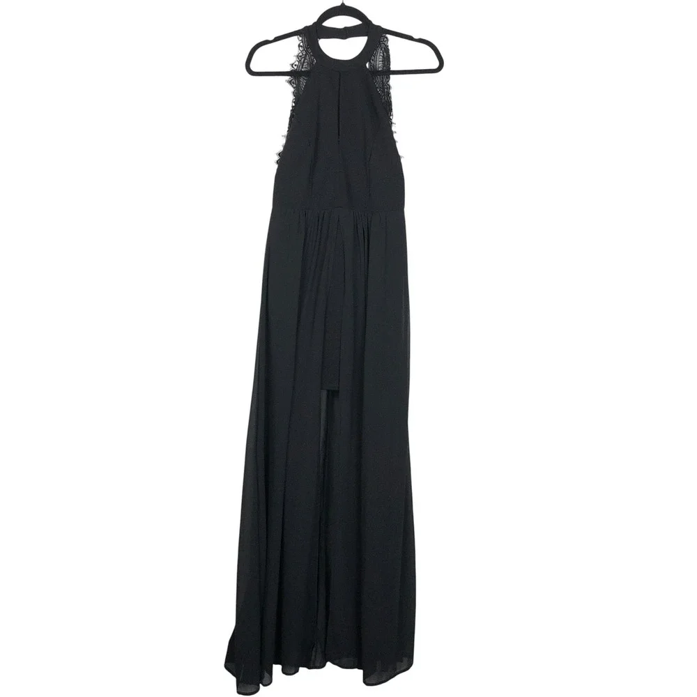 Lulus Womens Whimsigoth Witchy Lace Open Back Semi-Sheer Dress Size M‎ Black